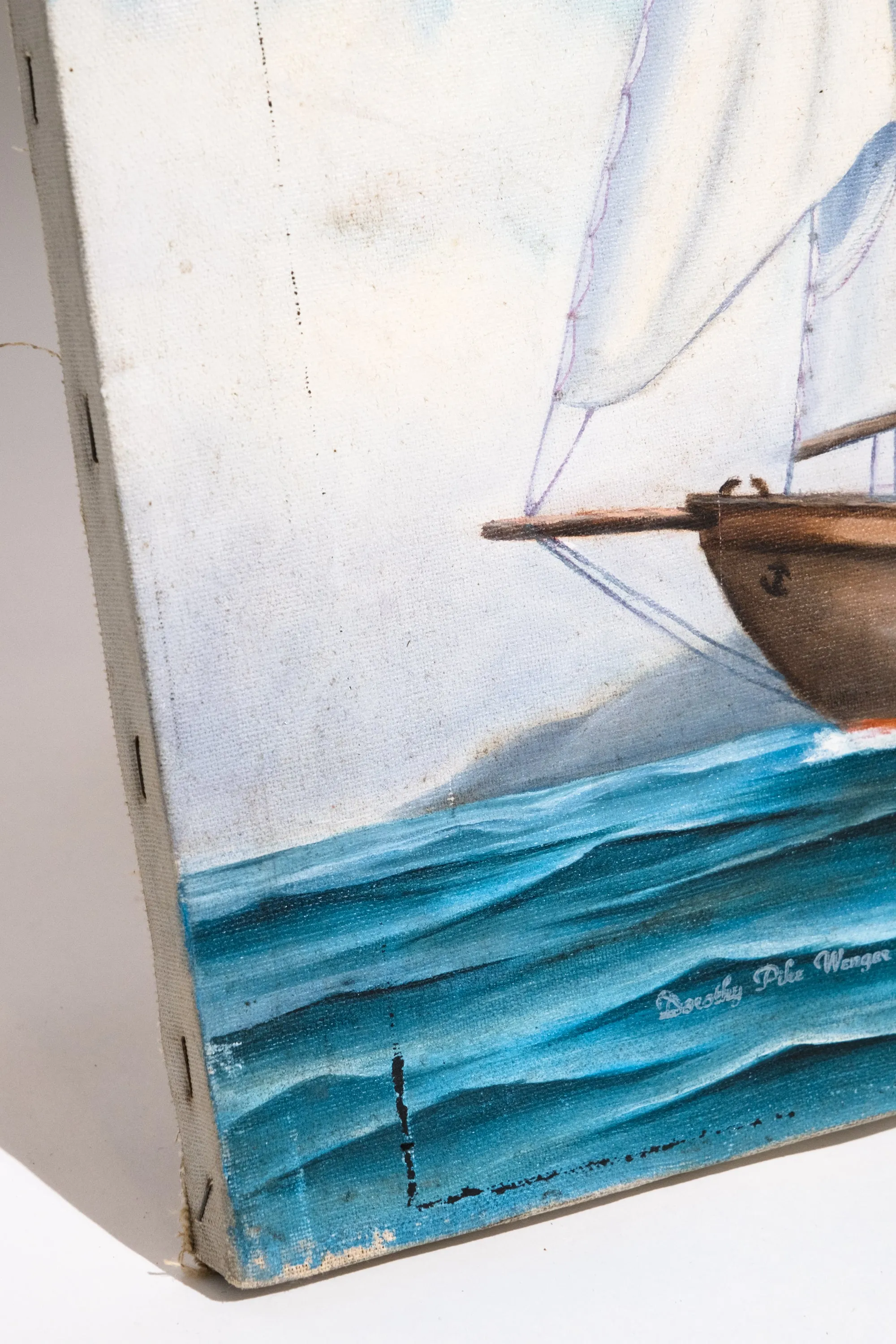 In Process Antique Boat Oil Painting