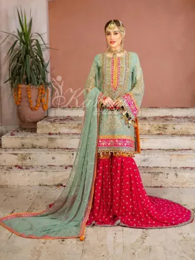 Karma Collection Mint & Pink Chiffon Sharara Suit (F-425)