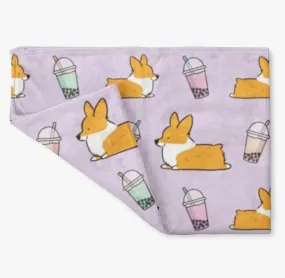 Lavender Bubble Tea Corgi Fleece Blanket | 3 Sizes