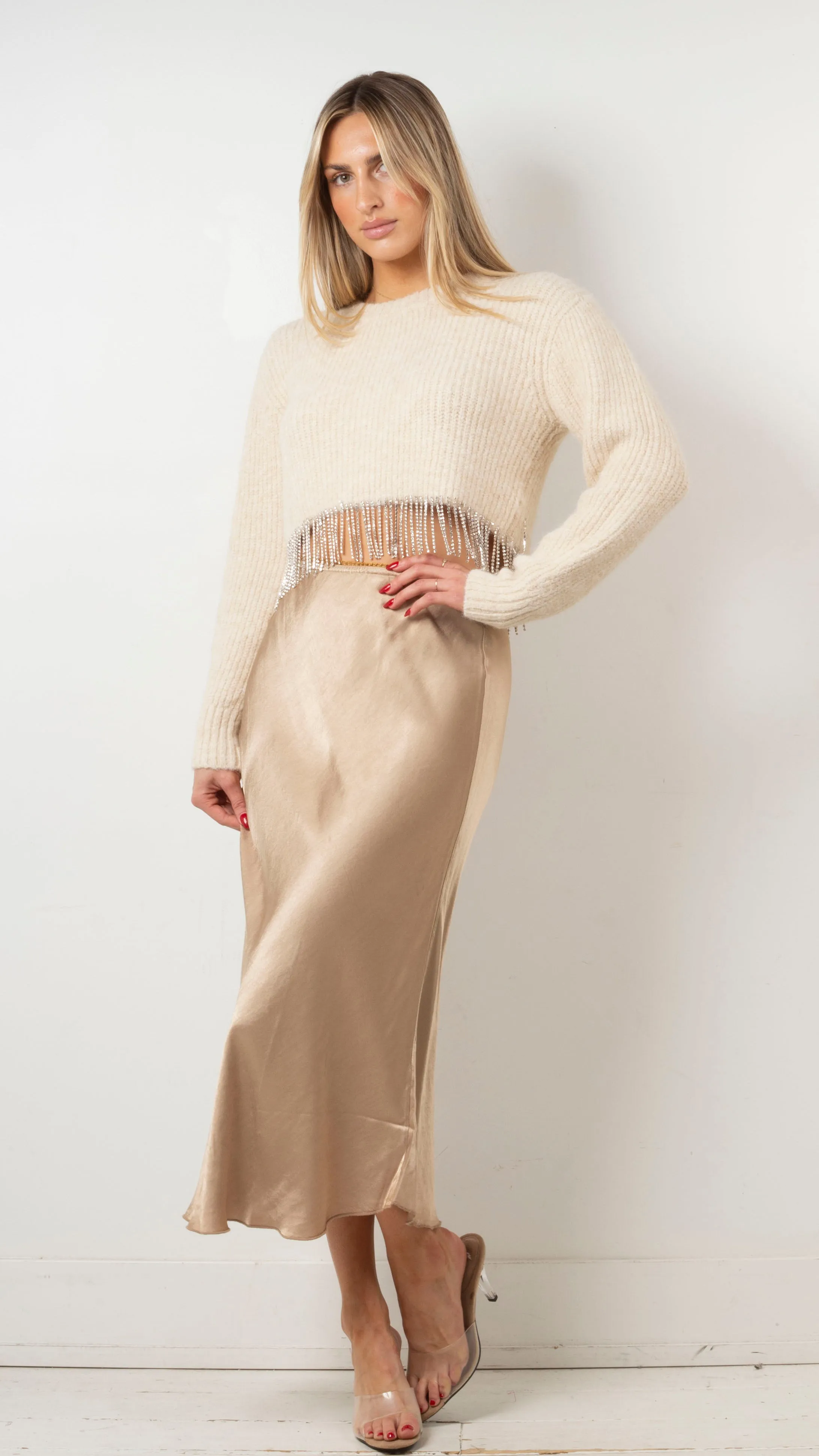 Lillian Silky Midi Skirt - Champagne