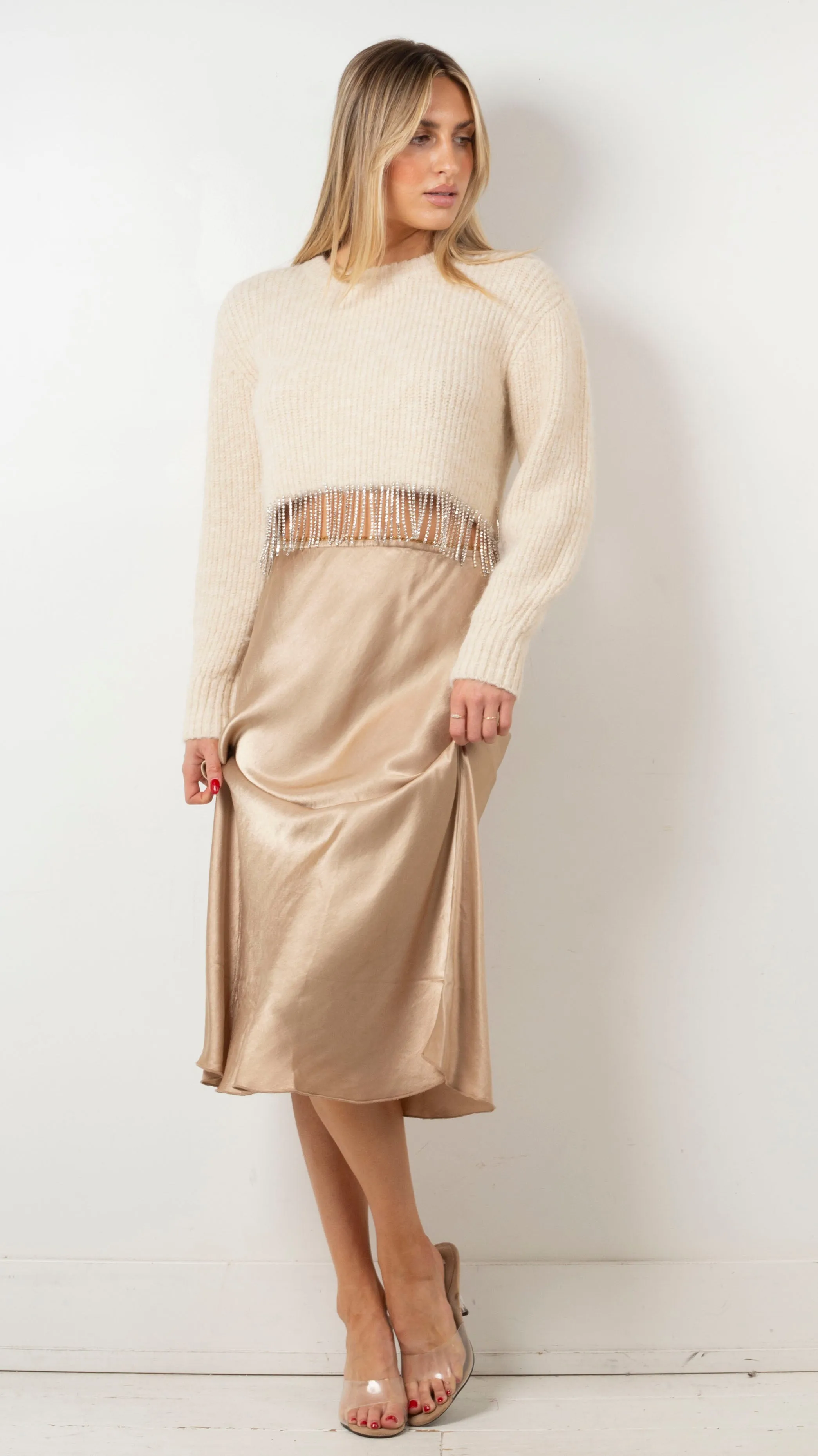 Lillian Silky Midi Skirt - Champagne