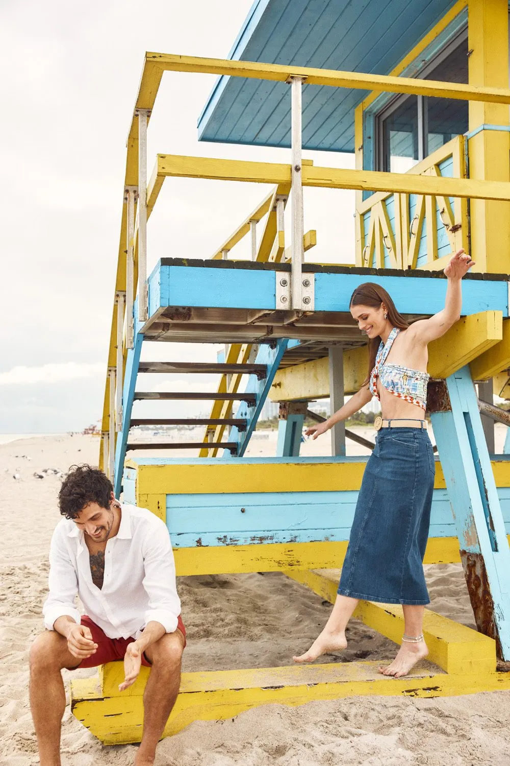 Long denim skirt with slit