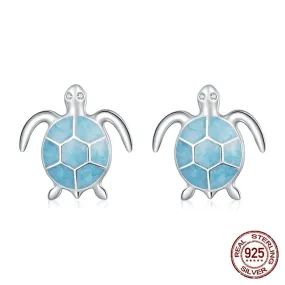 Luxurious Pure S925 Blue Opal Turtle Earrings