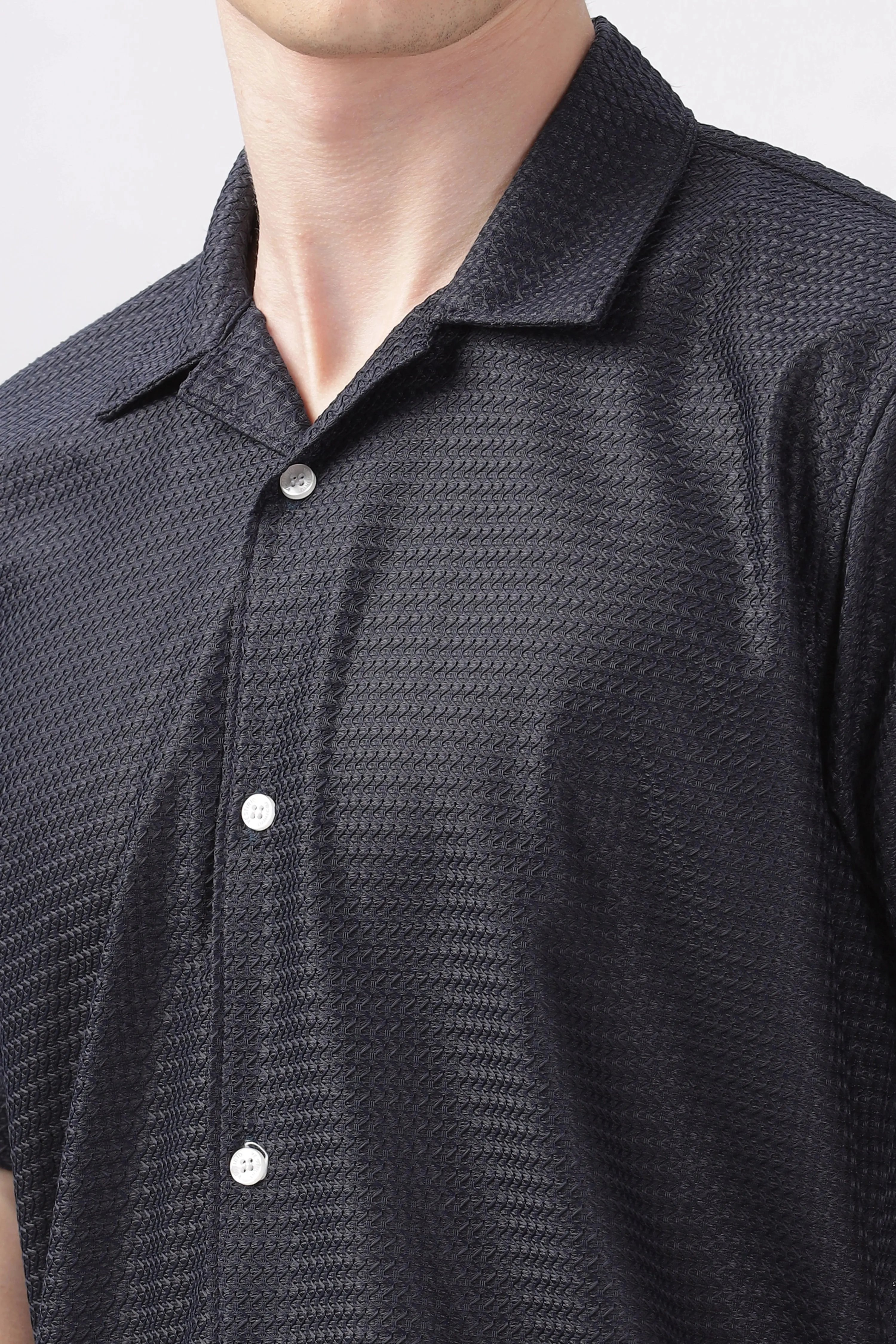 Navy textured turkish weave half sleeve shirt