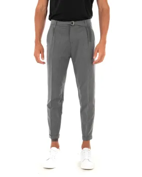 Pantaloni Uomo Tasca America Con Fibbia Pinces Classico Tinta Unita Grigio GIOSAL-P3919A