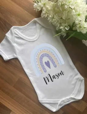 Personalised Blue Rainbow Baby Vest