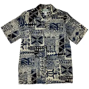 Polynesian Print Rayon Hawaiian Shirt | Navy