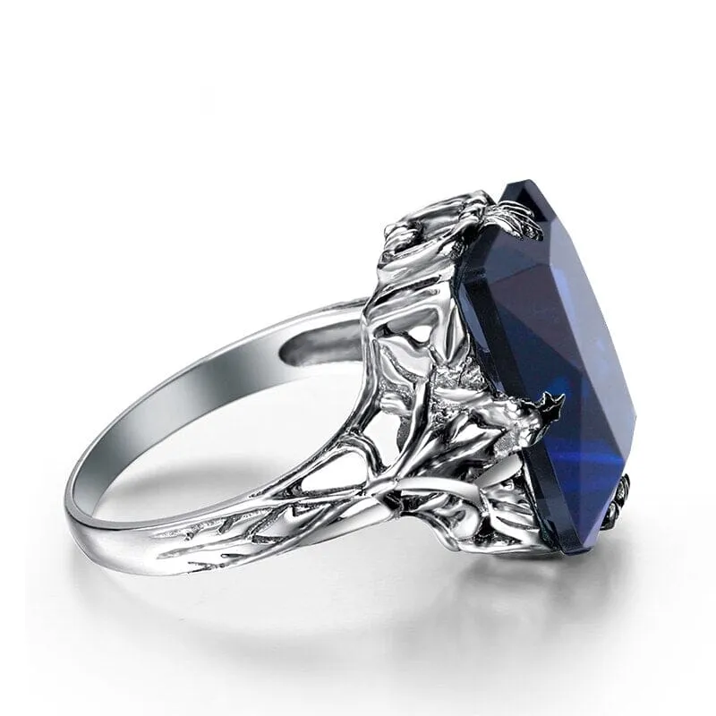 Rectangular Cut Sapphire 925 Silver Vintage Ring