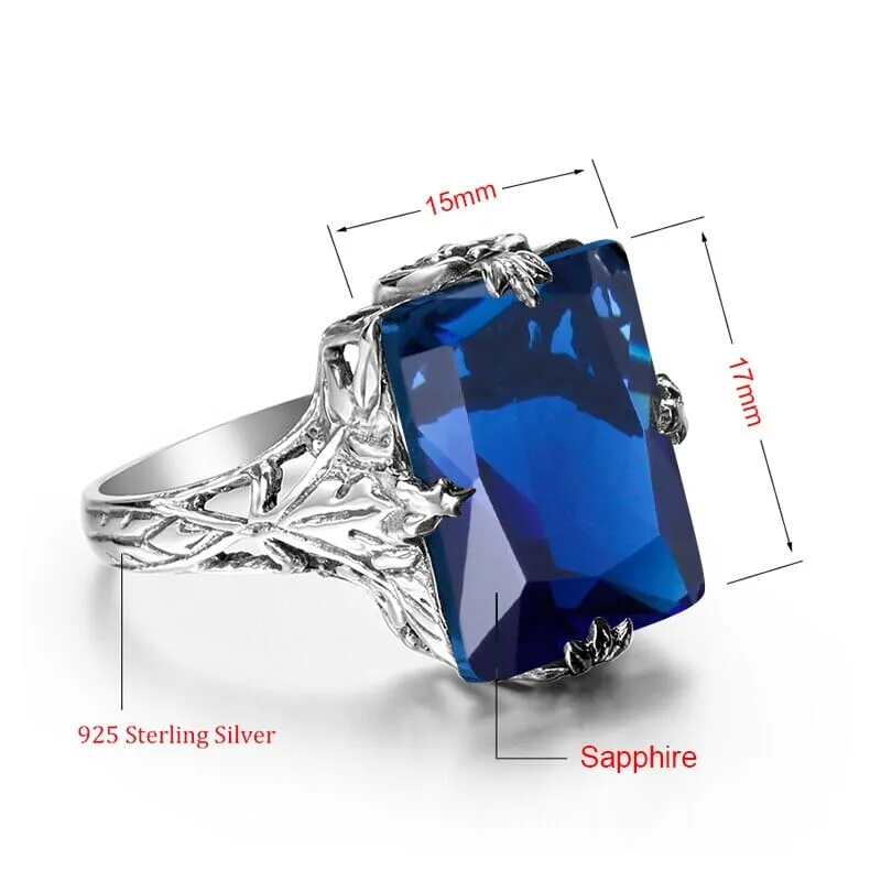 Rectangular Cut Sapphire 925 Silver Vintage Ring