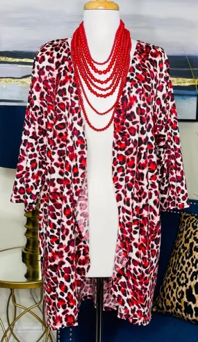 Red & White Leopard Cardigan