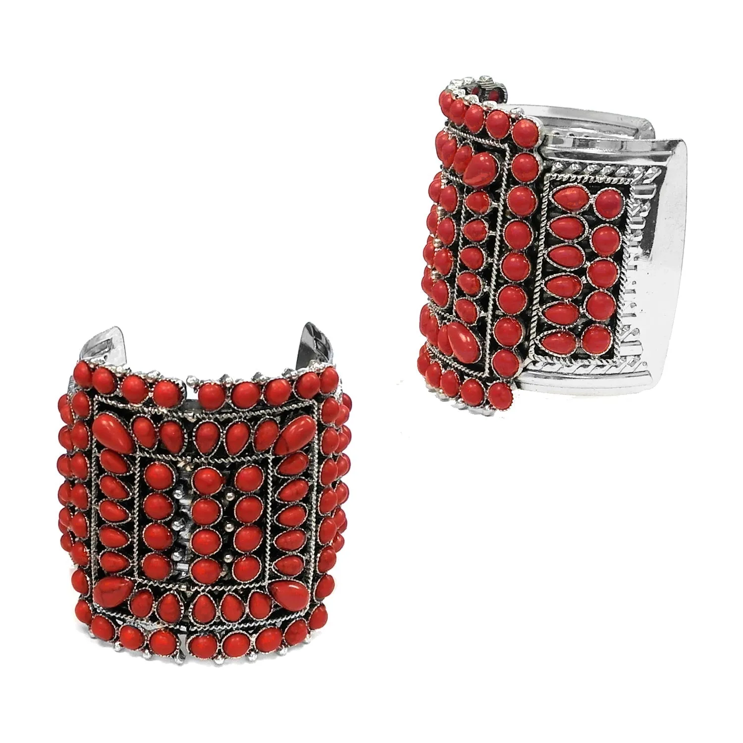 Red Rectangle Concho Wide Cuff Bracelet