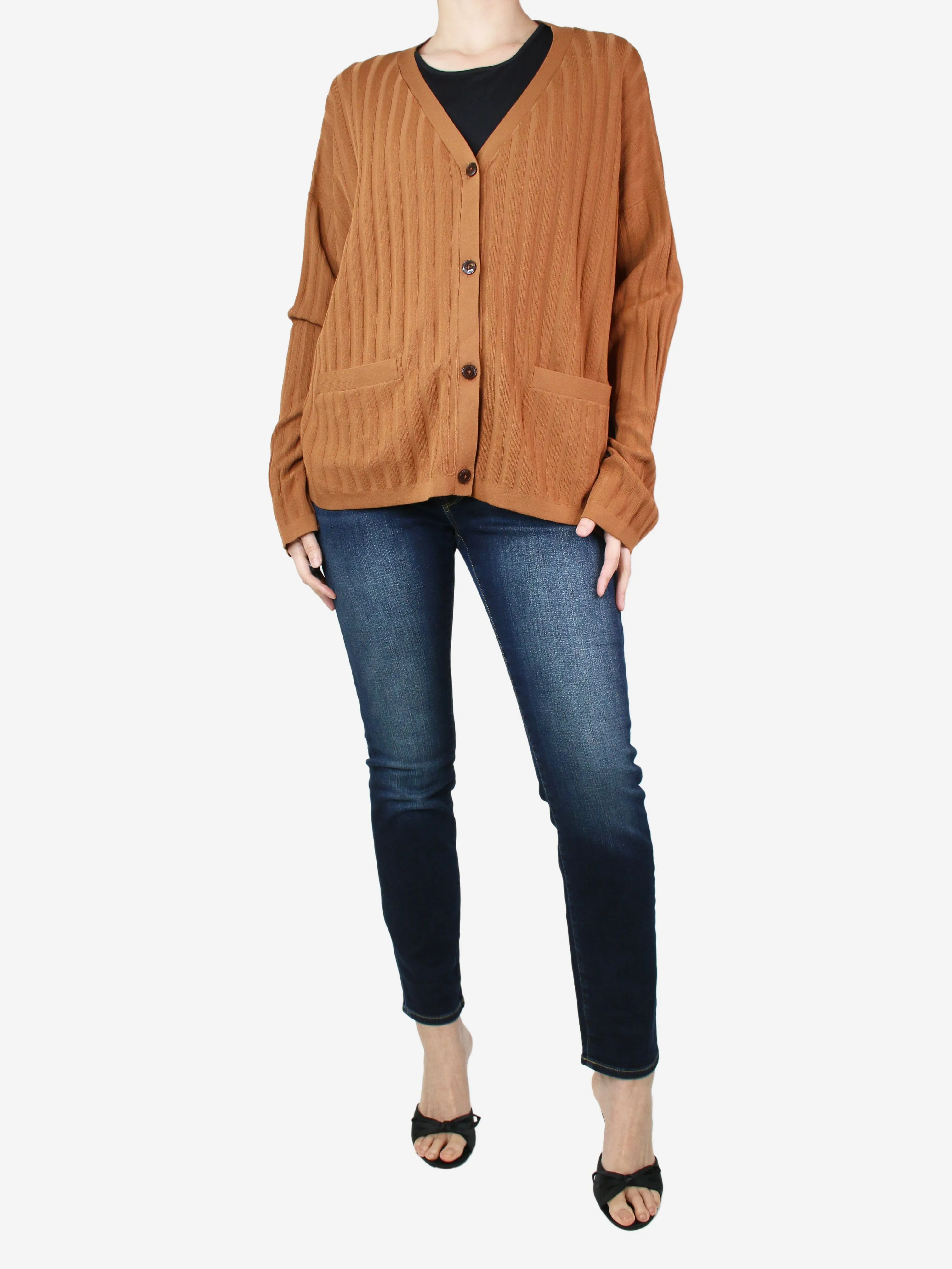 Rust brown ribbed pocket cardigan - size XS