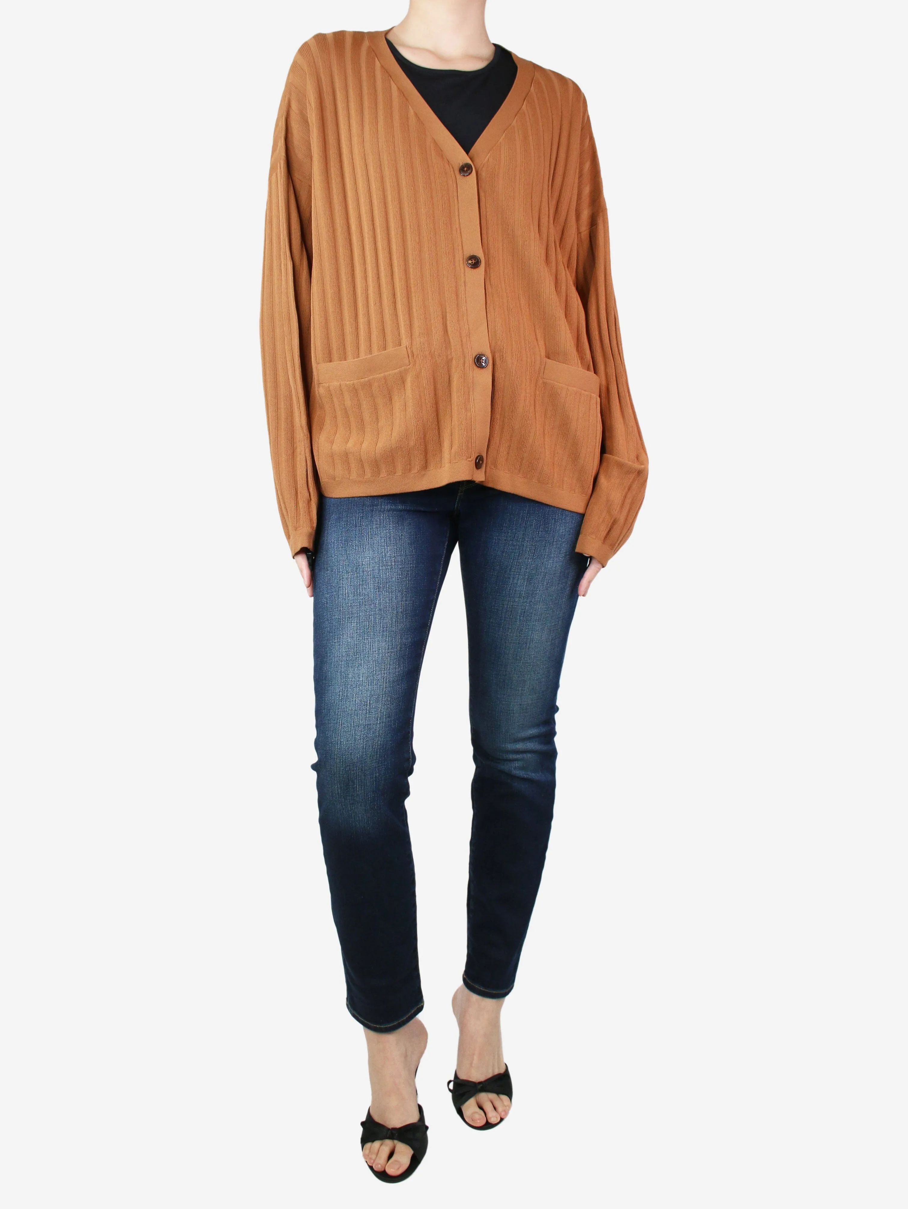 Rust brown ribbed pocket cardigan - size XS