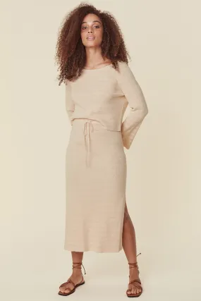 SPELL Hibiscus Lane Sunray Knit Midi Skirt in Cream