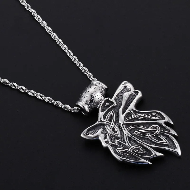 Stainless Steel Black-Ion-Plated Wolf Pendant Necklace