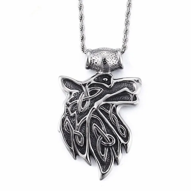 Stainless Steel Black-Ion-Plated Wolf Pendant Necklace