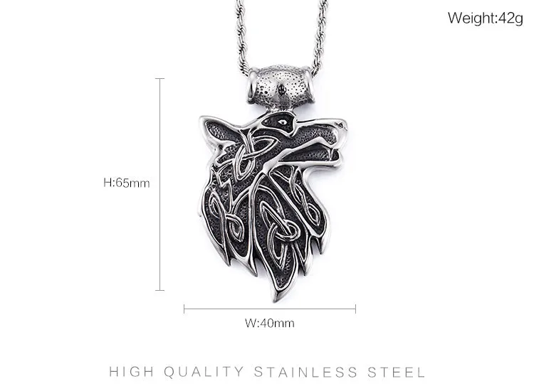 Stainless Steel Black-Ion-Plated Wolf Pendant Necklace