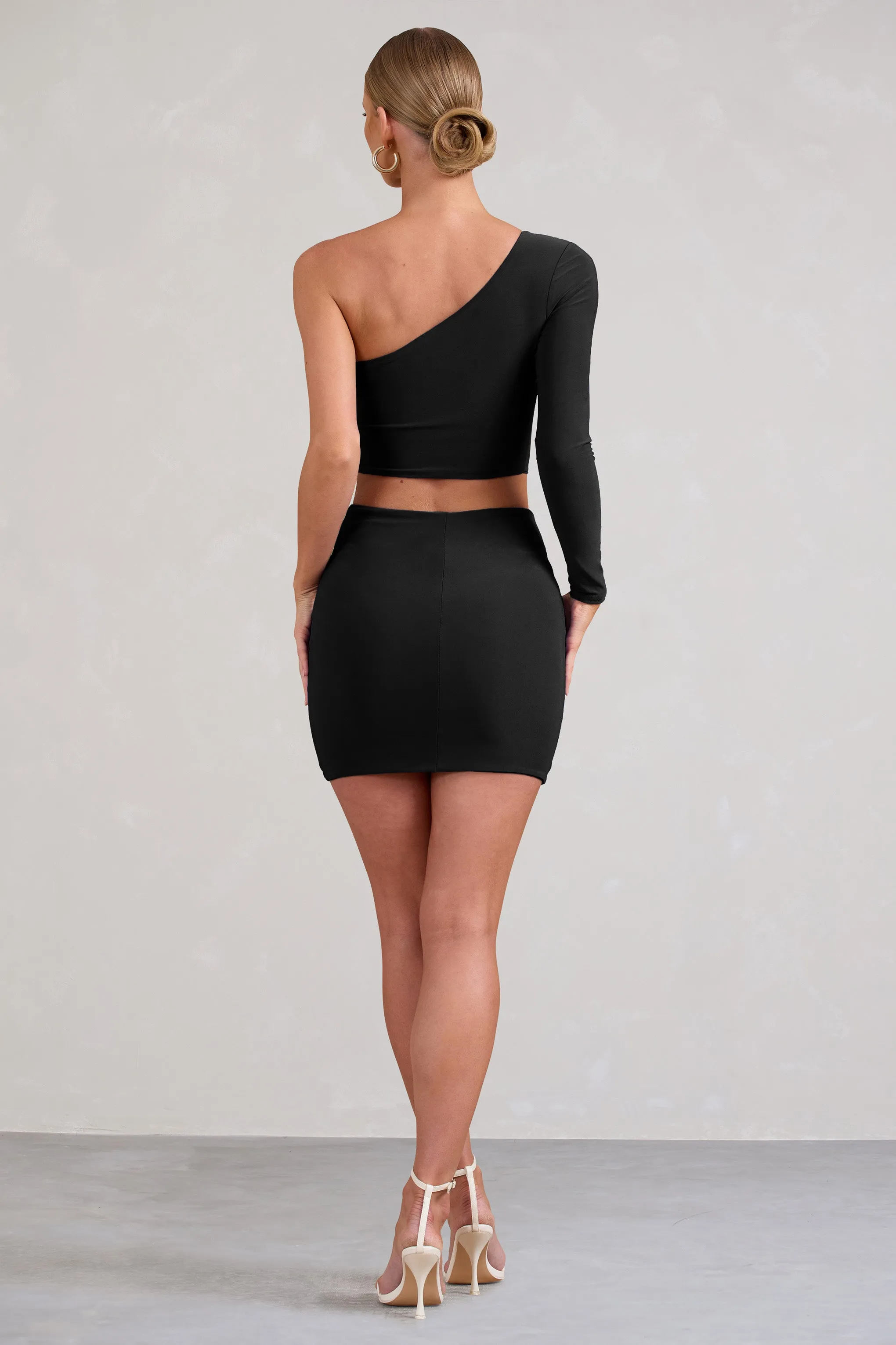 Step Out | Black Ruched Mini Skirt With Split