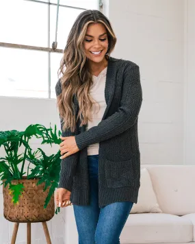 Textured Open Front Cardigan - Charcoal