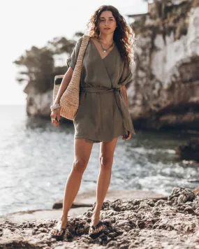 The Khaki Linen Kimono Dress