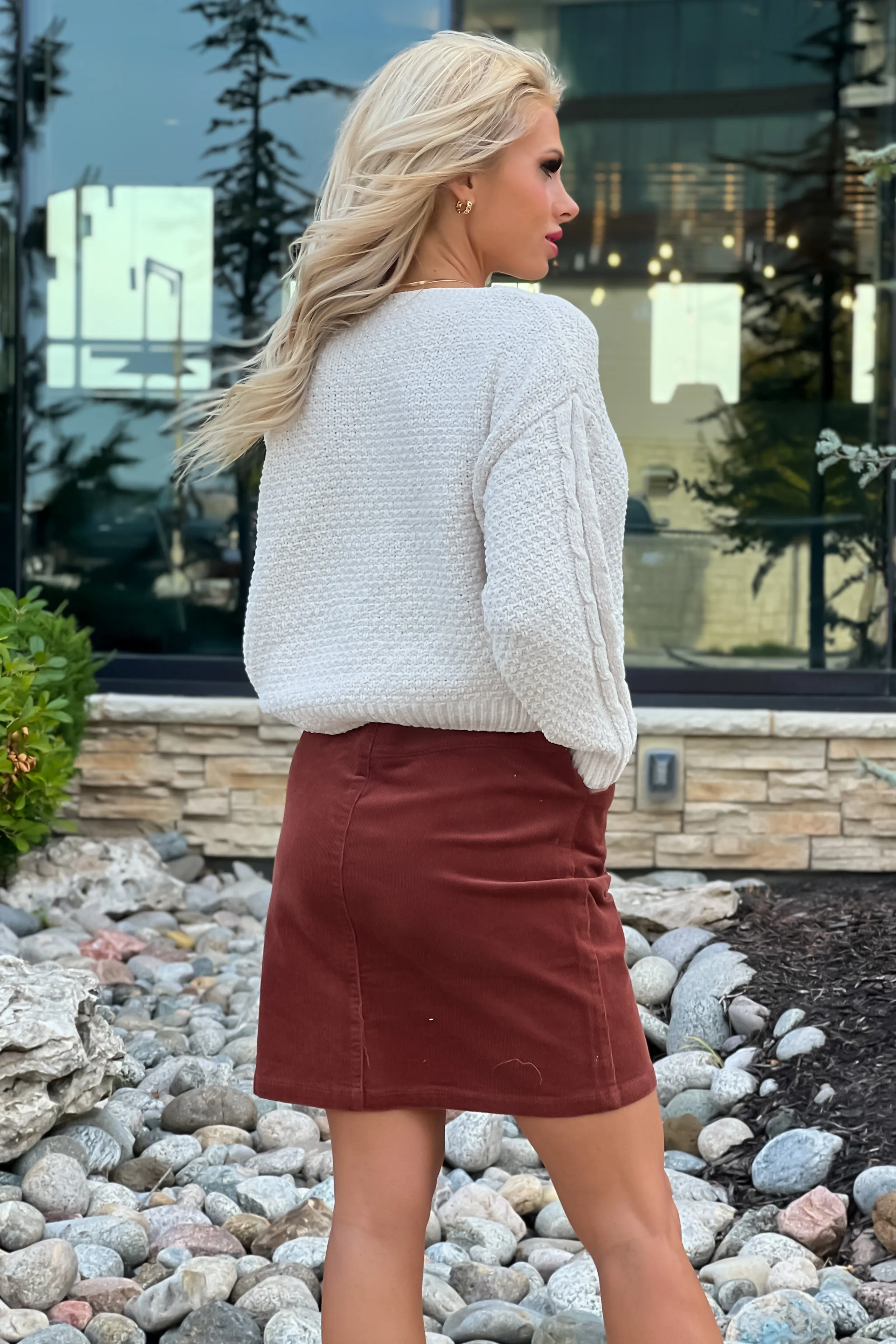 Tribal Ginger Pull On Corduroy Skirt : Rust