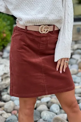 Tribal Ginger Pull On Corduroy Skirt : Rust