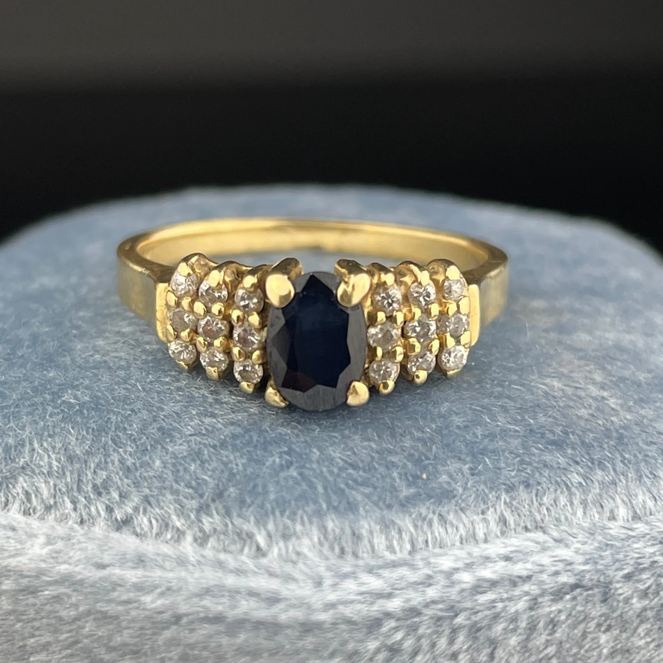 Vintage 14K Gold Diamond Sapphire Engagement Ring, Sz 5 1/2