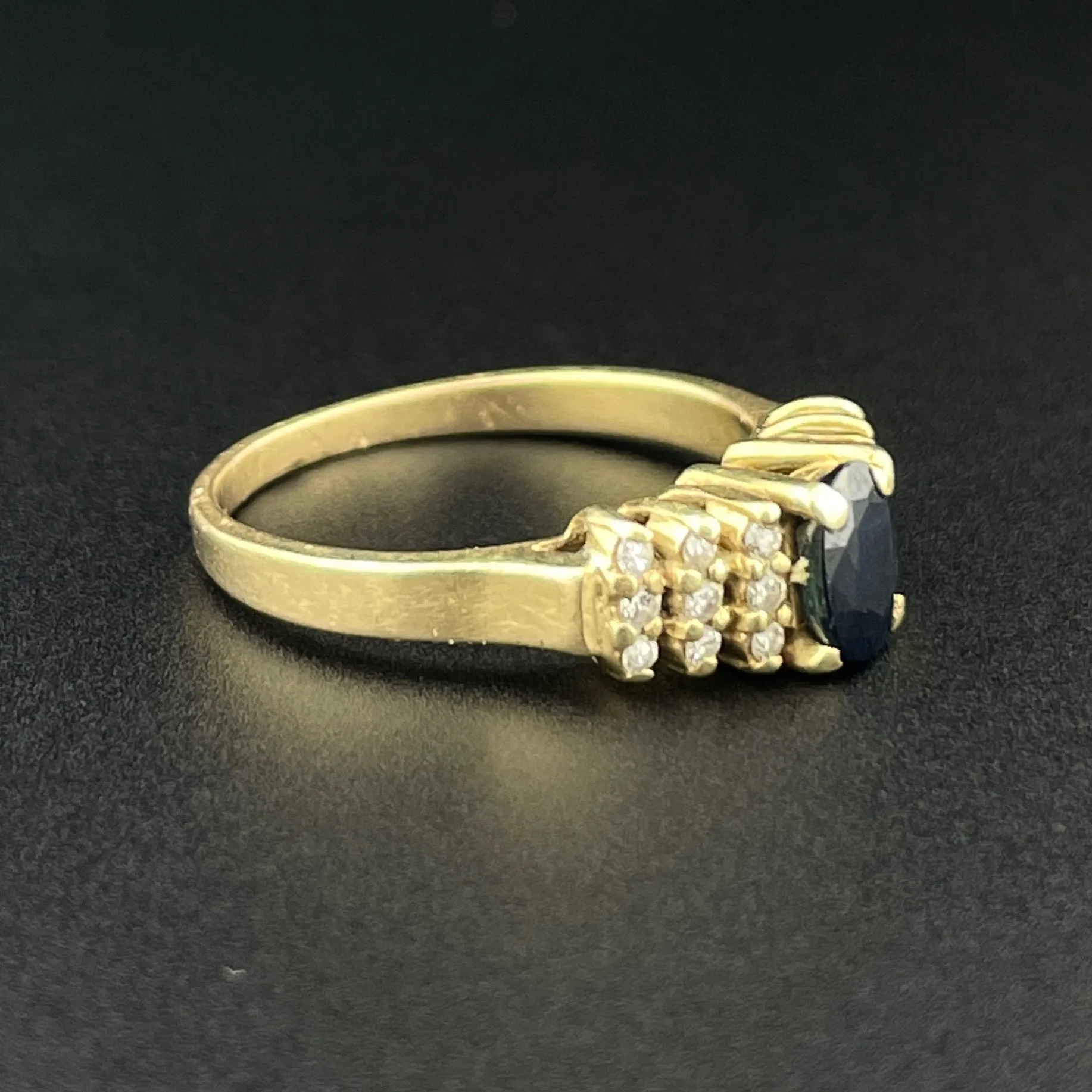 Vintage 14K Gold Diamond Sapphire Engagement Ring, Sz 5 1/2