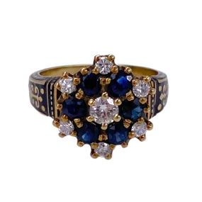 Vintage 14K Gold Sapphire & Diamond Enamel Ring