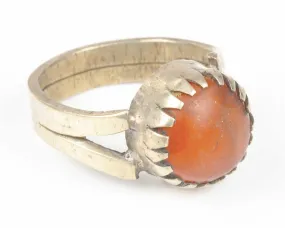 Vintage Rings-Tribal Gypsy Glass Ring-Silver-Size 8-Orange-No. 9-Quantity 1