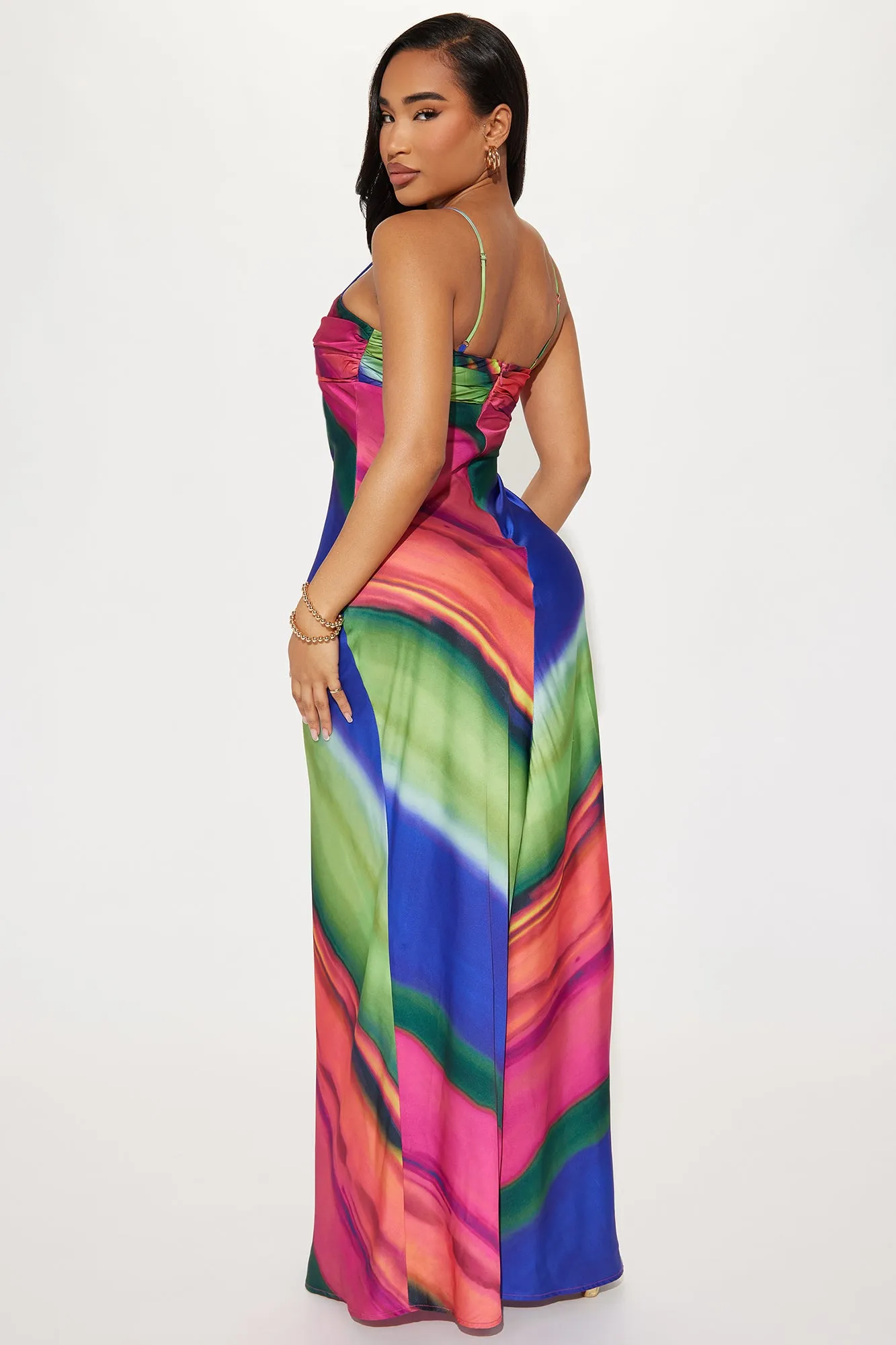 Wishing For Me Satin Maxi Dress - Multi Color