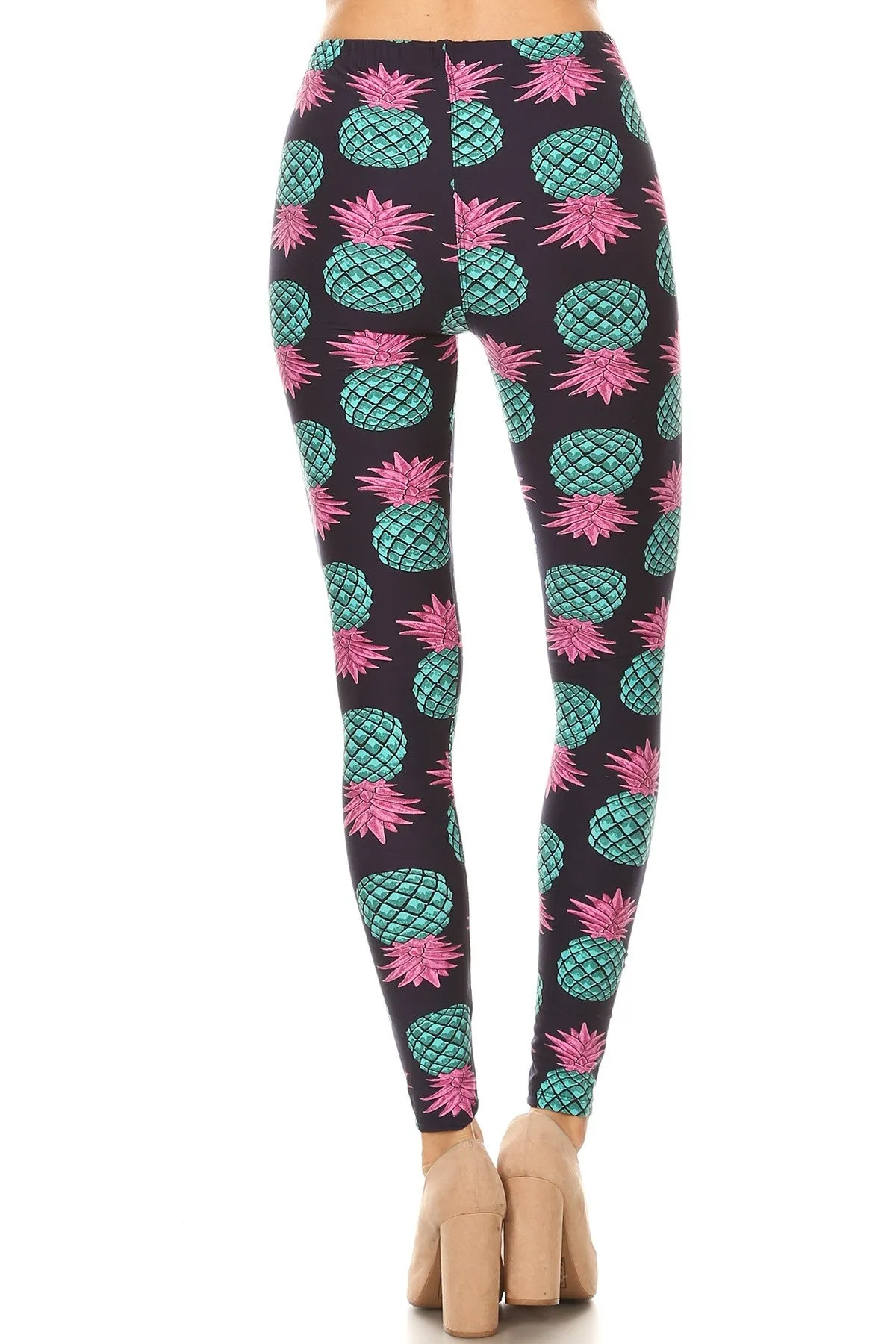 Women's Plus Blue Pineapple Fruit Pattern Printed Leggings